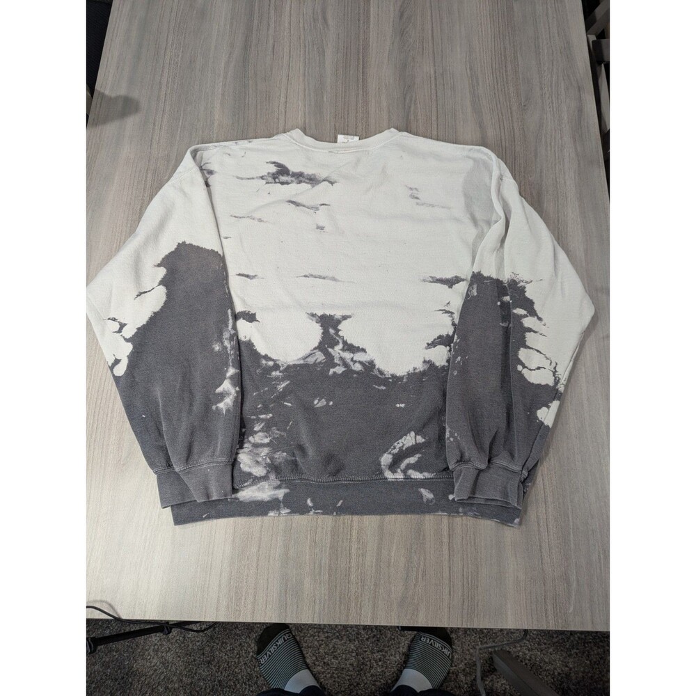 AC/DC Graphic Logo Fleece Crewneck Pullover Sweatshirt Tie Dye Gray White M - Picture 9 of 9